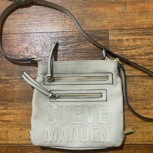Steve Madden Cream Leather Crossbody with Embossed Logo